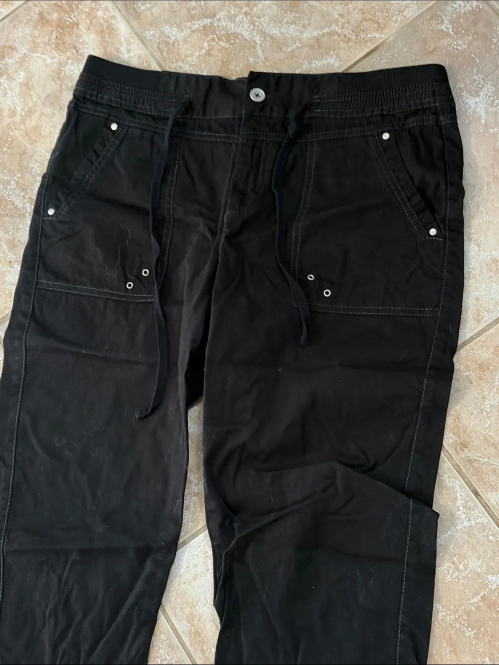 White Stag Black Drawstring Crop Pants Size 12 - Picture 2 of 6